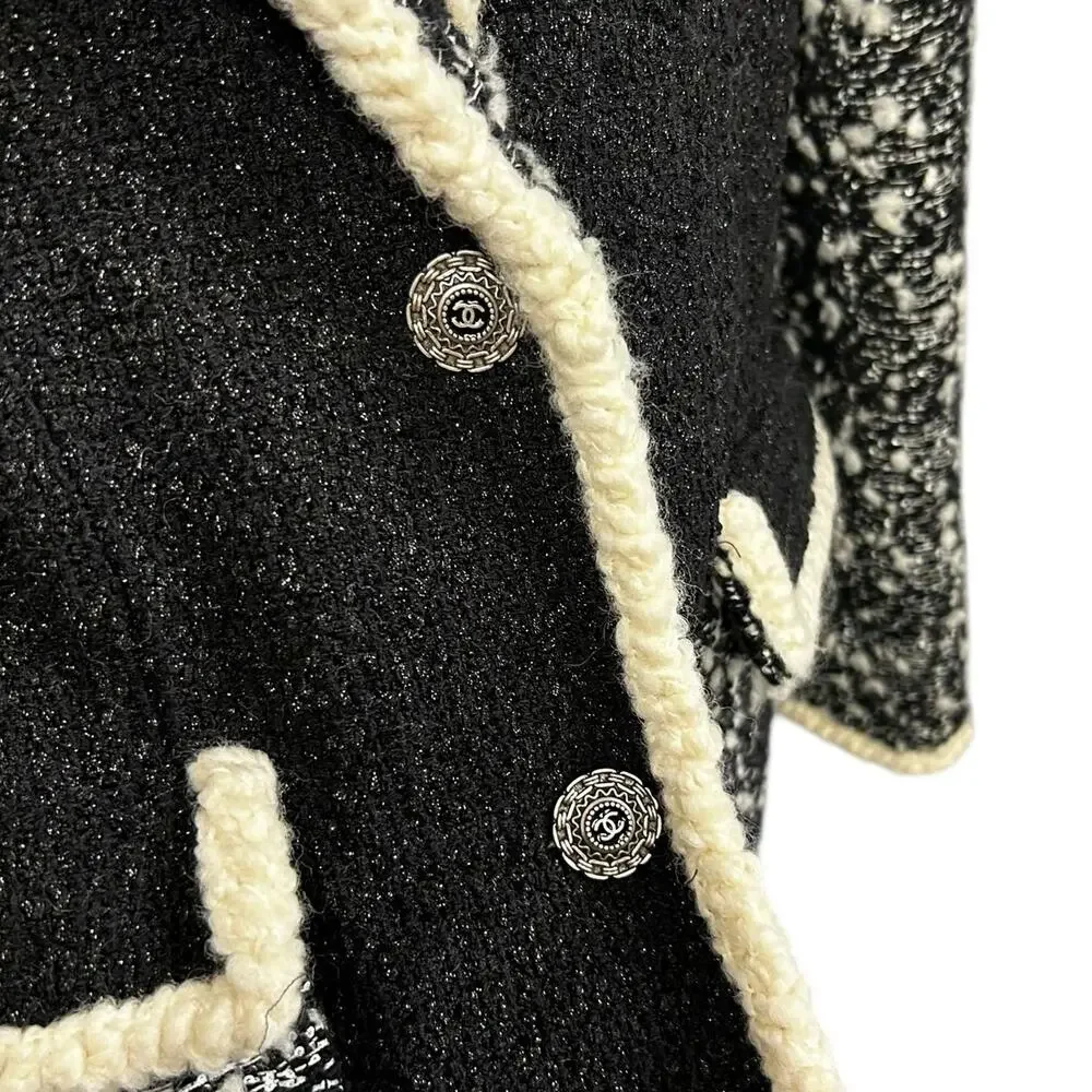 Chanel Black White Tweed Logo Button Front Jacket Size 36 / US 4 Luxury Corpcore